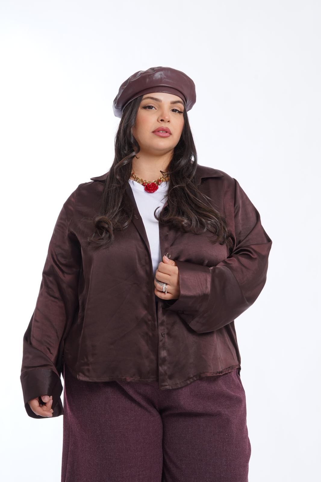 Camicia in raso Love marrone