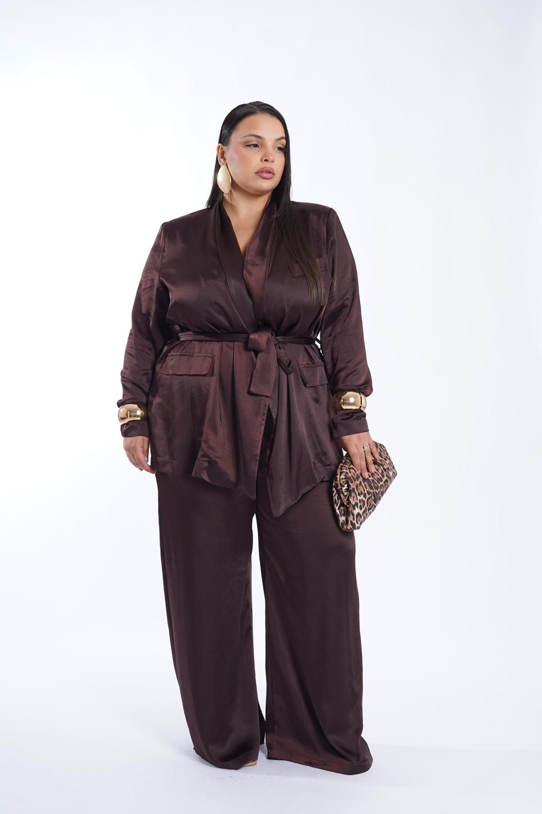 Pantalone Jenny in raso marrone