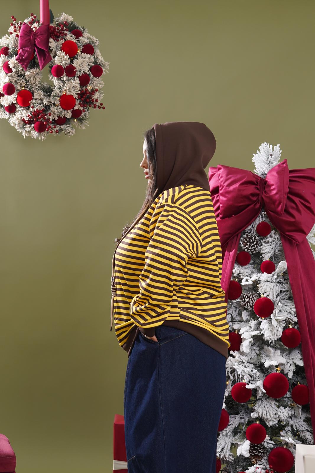 Felpa Con Cappuccio Magda a righe giallo