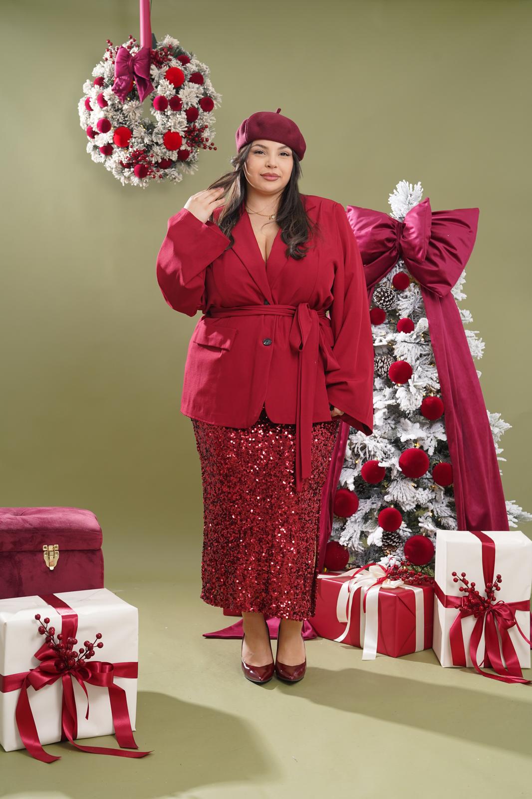 Gonna paillettes Montecarlo bordeaux