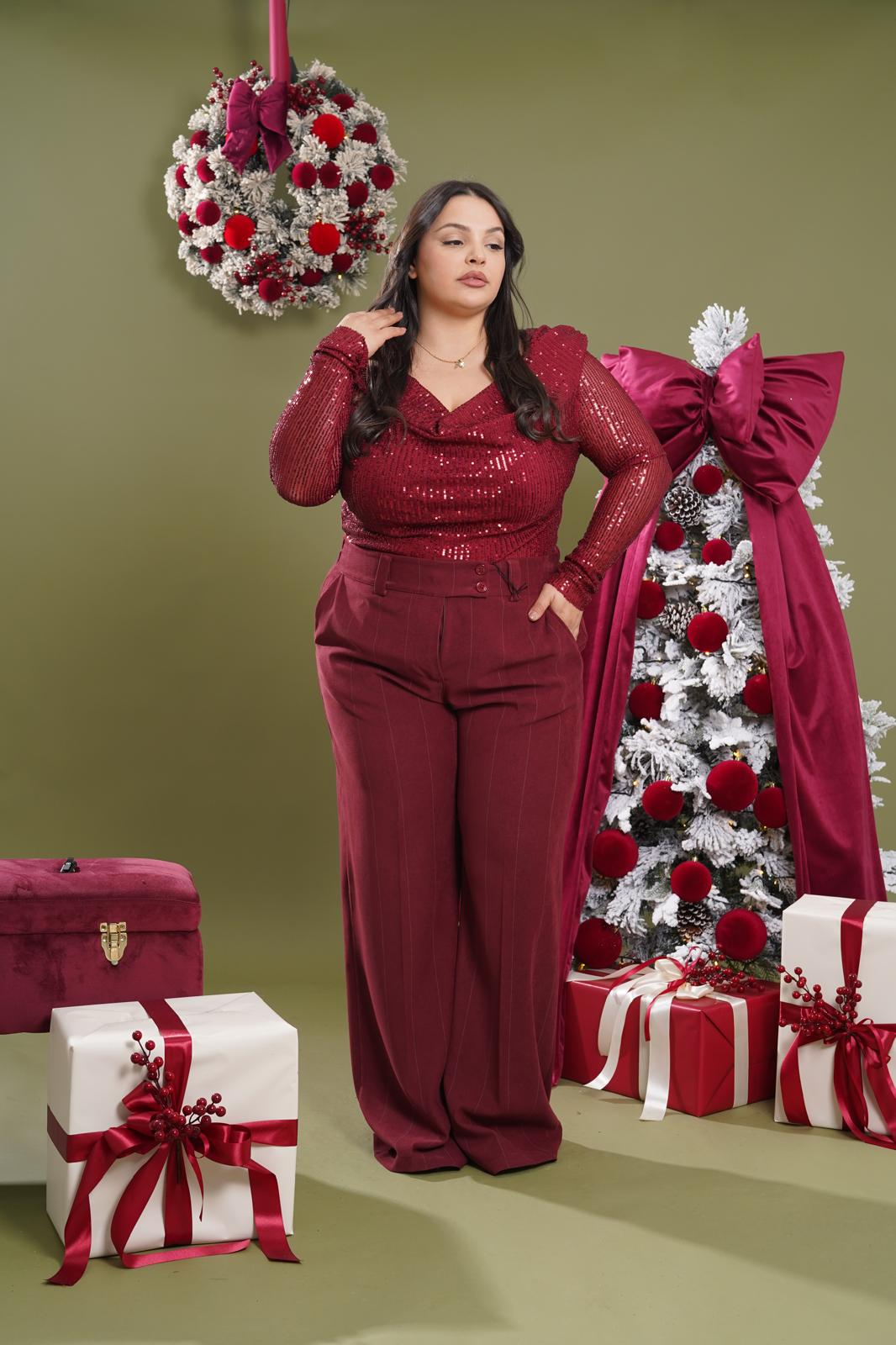 Pantalone gessato Erika bordeaux