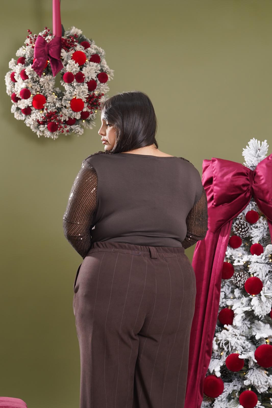 Body con paillettes Festa marrone