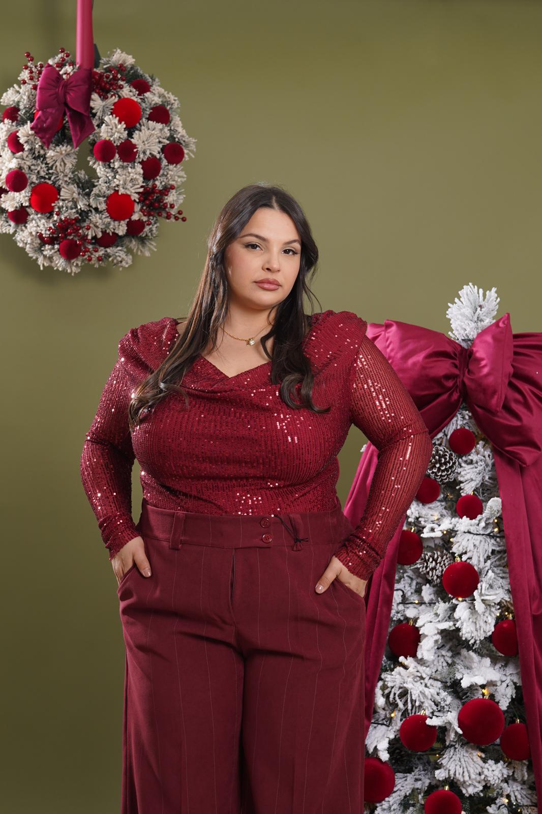 Body con paillettes Festa bordeaux