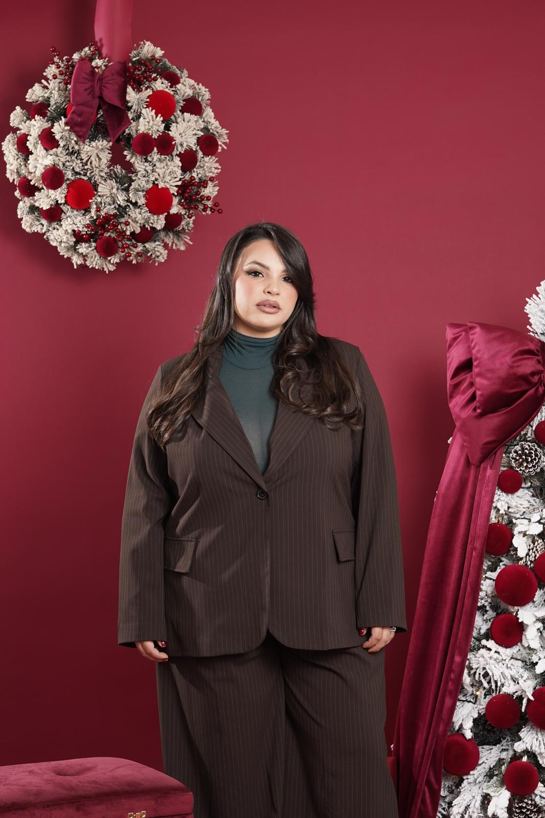 Giacca Infinity riga di gesso marrone