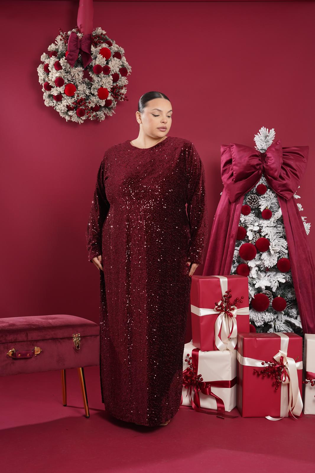 Dress lungo paillettes Samira bordeaux