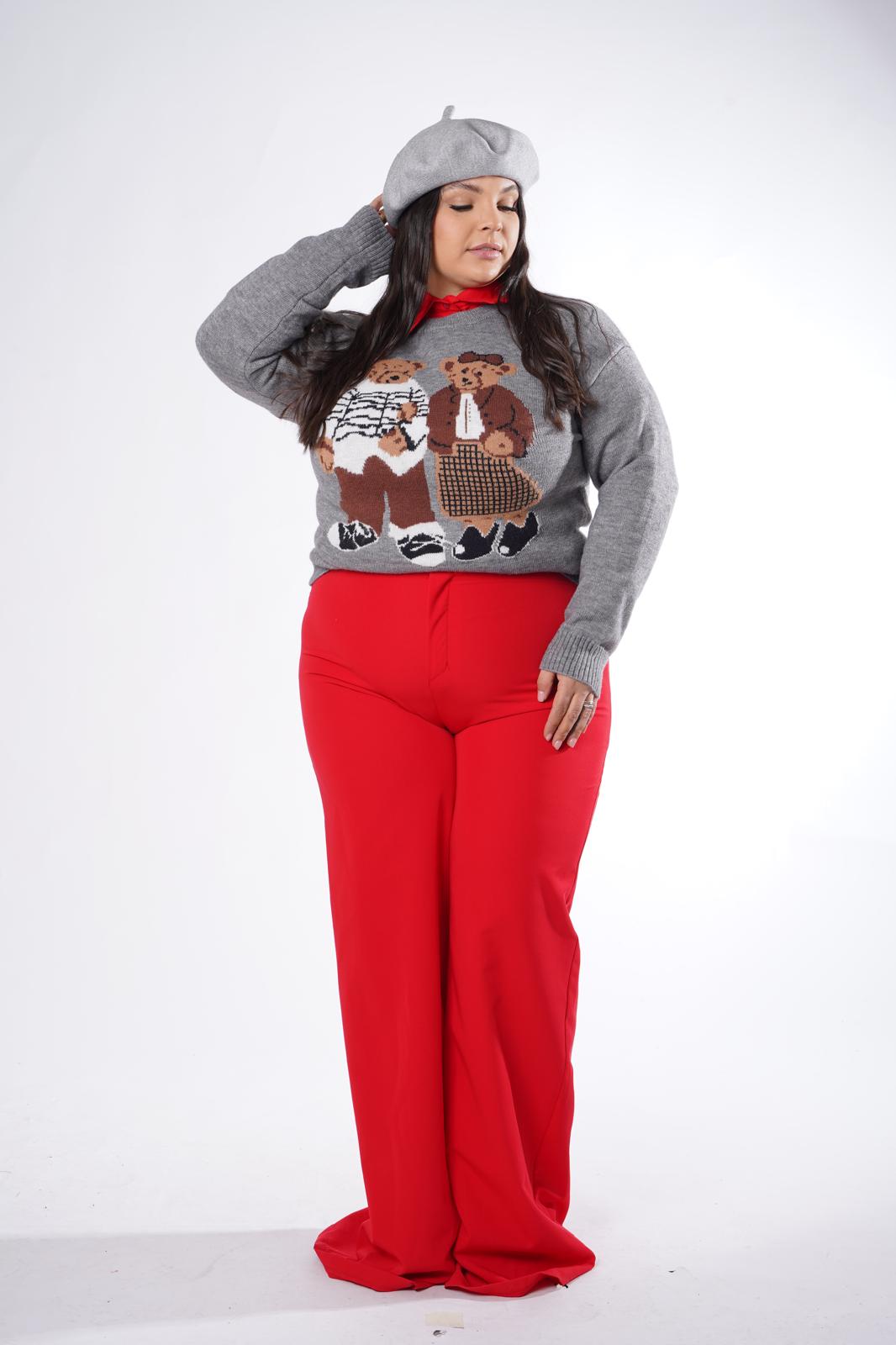 Pantalone A Palazzo Classico Azzurra Rosso