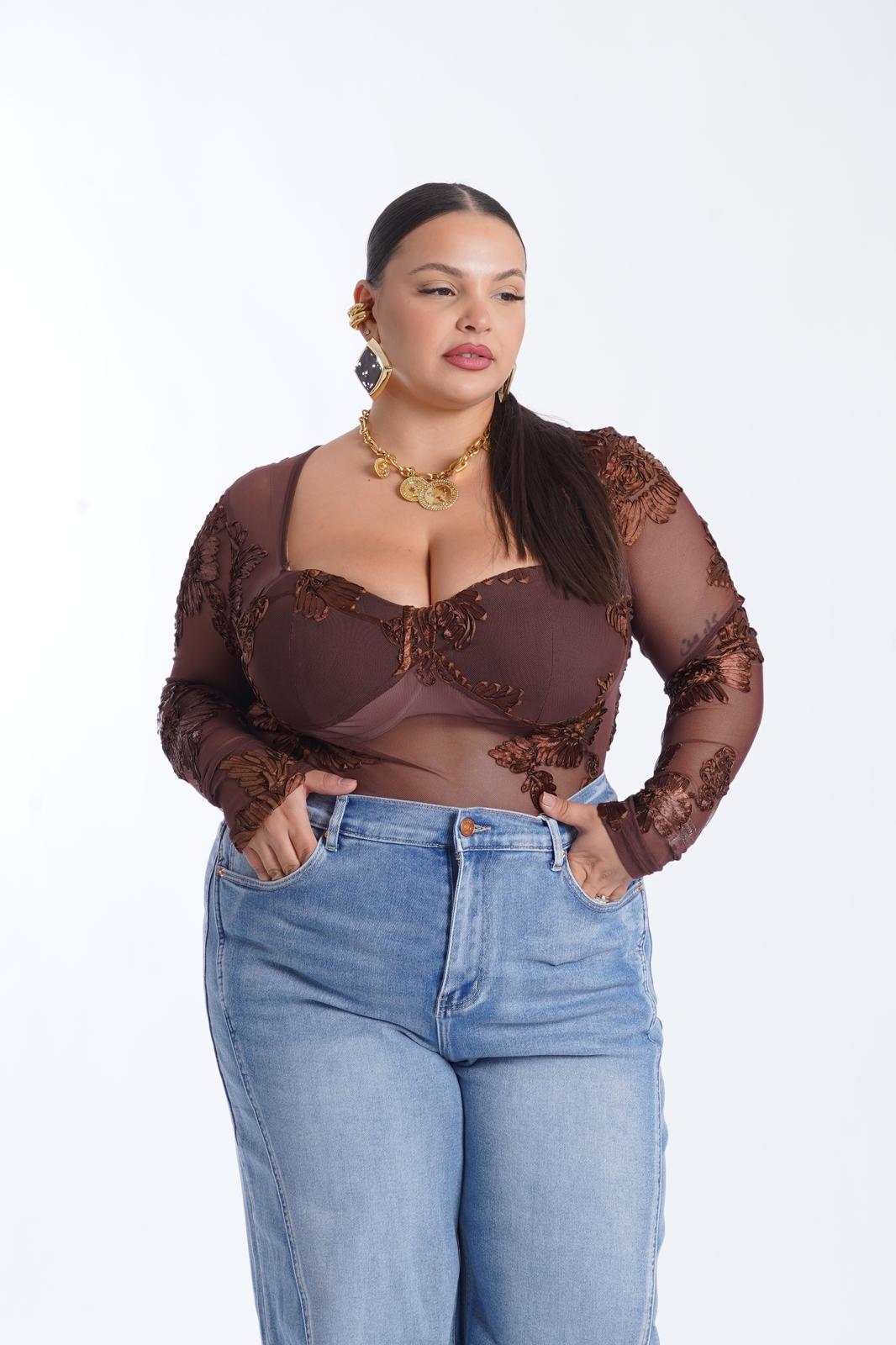 Body Leandra a fiori 002 marrone