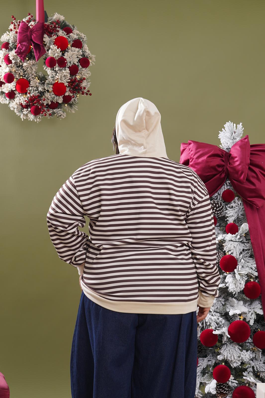 Magda Cream Striped Hoodie