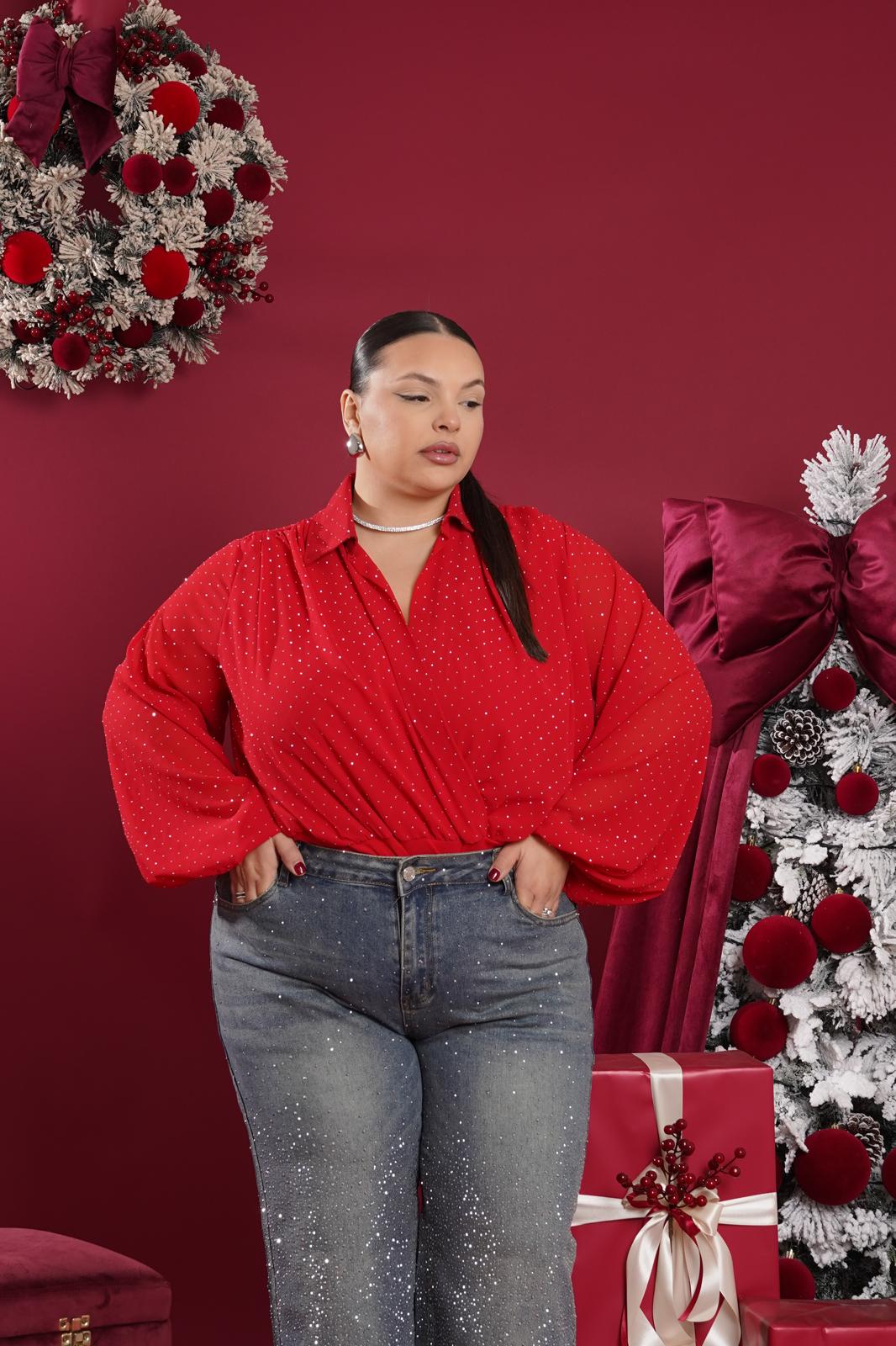 Body brillantinato Gelsy rossa